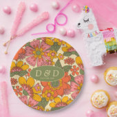 Farbenfrohe Blume Muster Retro Boho 70er Wedding Pappteller (Party)