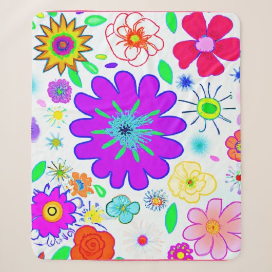 Farbenfrohe Blume Muster Sherpadecke (Vorderseite)