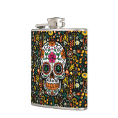 Farbenfrohe Blume Muster und Zuckerschädel Flachmann (Links)