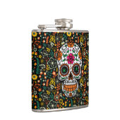 Farbenfrohe Blume Muster und Zuckerschädel Flachmann (Rechts)