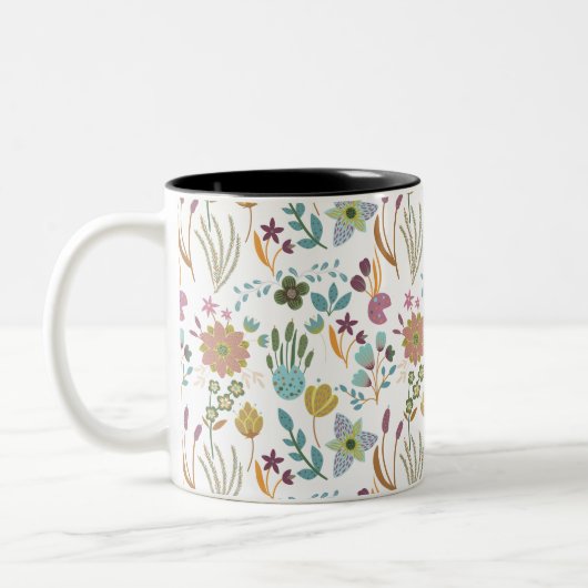 Farbenfrohe Blume Muster Zweifarbige Tasse (Links)