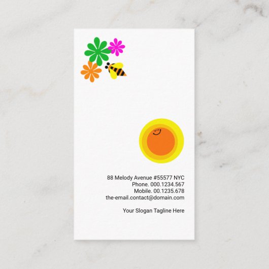 Farbenfrohe Blume Niedlich Kleine Hummeln Babysitt Visitenkarte (Rückseite)