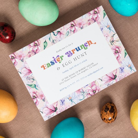 Farbenfrohe Blume Osterbrunch & Eierjagd Einladung
