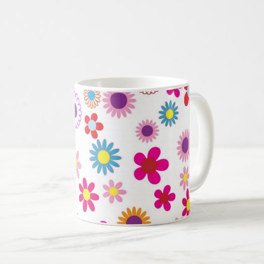 Farbenfrohe Blume Pattern Girly Kaffeetasse (VorderseiteRechts)