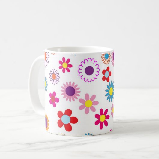 Farbenfrohe Blume Pattern Girly Kaffeetasse (Vorderseite Links)