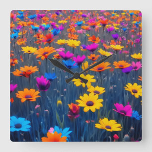 Farbenfrohe Blume Quadratische Wanduhr
