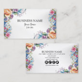 Farbenfrohe Blume Rahmen Blätter Moderne Elegant Visitenkarte (Vorne/Hinten)
