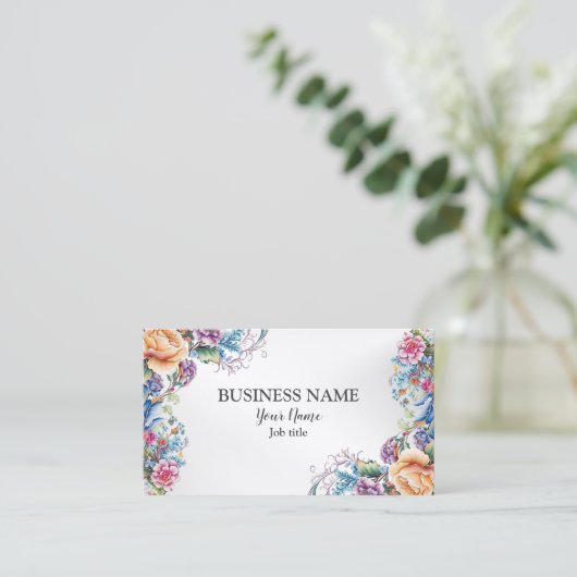 Farbenfrohe Blume Rahmen Blätter Moderne Elegant Visitenkarte (Stehend Vorderseite)