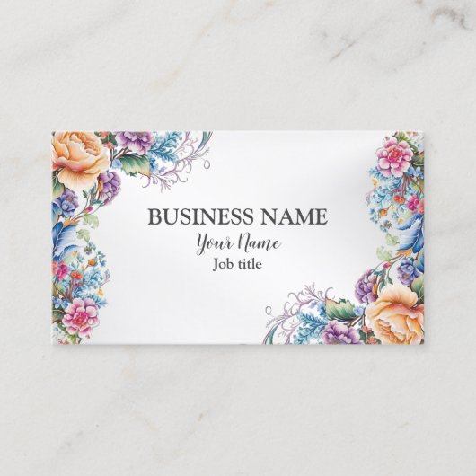 Farbenfrohe Blume Rahmen Blätter Moderne Elegant Visitenkarte (Vorderseite)