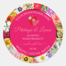 Farbenfrohe Blume Rosa Produktetiketten Herz-Juwel Runder Aufkleber