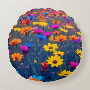 Farbenfrohe Blume Rundes Kissen