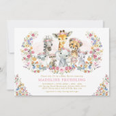 Farbenfrohe Blume Safari Animals Girl Baby Dusche Einladung (Vorderseite)