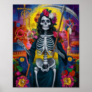 Farbenfrohe Blume Santa Muerte Poster