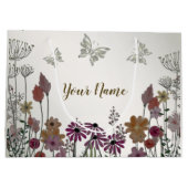 Farbenfrohe Blume Schmetterlinge Natur Rustikal Große Geschenktüte (Rückseite)