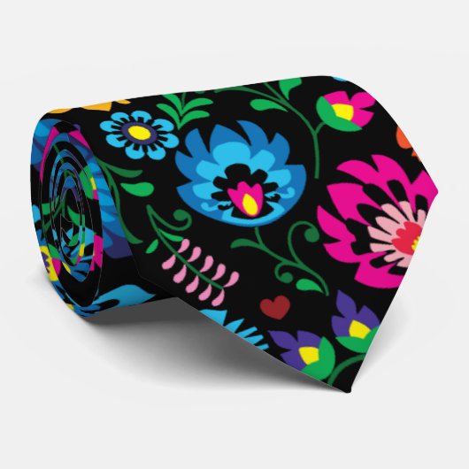 Farbenfrohe Blume, schwarze Krawatte (Gerollt)