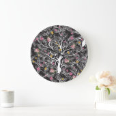 Farbenfrohe Blume: Schwarzer Baum Nahtlos Große Wanduhr (Zuhause)