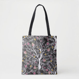 Farbenfrohe Blume: Schwarzer Baum Nahtlos Tasche
