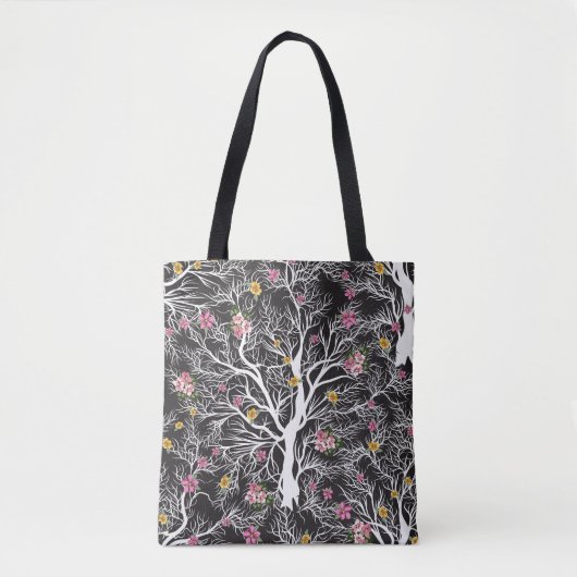 Farbenfrohe Blume: Schwarzer Baum Nahtlos Tasche (Vorderseite)