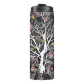 Farbenfrohe Blume: Schwarzer Baum Nahtlos Thermosbecher (Vorderseite)