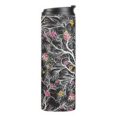 Farbenfrohe Blume: Schwarzer Baum Nahtlos Thermosbecher (Nach links gedreht)