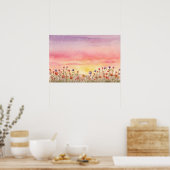 Farbenfrohe Blume Sonnenuntergang Malerei Aquarell Poster (Küche)