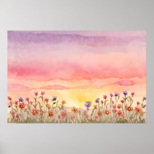 Farbenfrohe Blume Sonnenuntergang Malerei Aquarell Poster