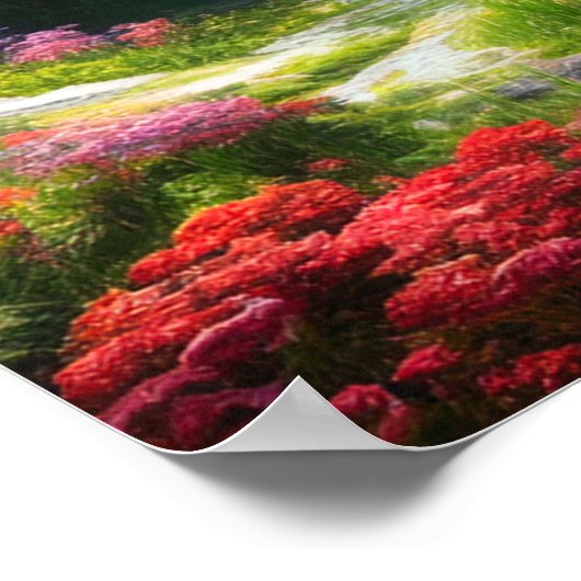 Farbenfrohe Blume Tal mit Lazy Stream Poster (Ecke)