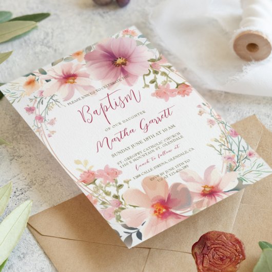Farbenfrohe Blume Taufe Girl Einladung