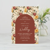 Farbenfrohe Blume Terrakotta Gelbbogen Einladung (Stehend Vorderseite)