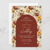 Farbenfrohe Blume Terrakotta Gelbbogen Einladung (Vorne/Hinten)