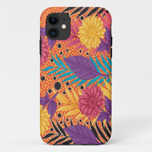 farbenfrohe Blume und Blätter auf schwarzem Hinter Case-Mate iPhone Hülle (Rückseite)