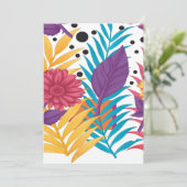 farbenfrohe Blume und Blätter auf schwarzem Hinter Einladung (Stehend Vorderseite)