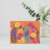 farbenfrohe Blume und Blätter auf schwarzem Hinter Postkarte (Stehend Vorderseite)