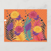 farbenfrohe Blume und Blätter auf schwarzem Hinter Postkarte (Rückseite)