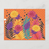 farbenfrohe Blume und Blätter auf schwarzem Hinter Postkarte (Vorderseite)