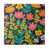 Farbenfrohe Blume und Blätter Fliese (Vorderseite)
