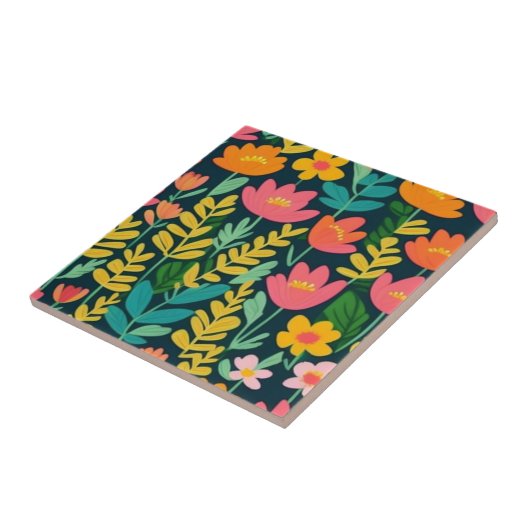 Farbenfrohe Blume und Blätter Fliese (Seite)