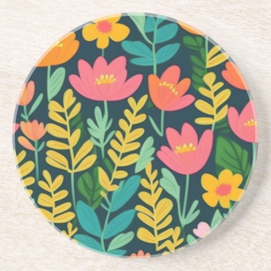 Farbenfrohe Blume und Blätter Getränkeuntersetzer (Vorne)