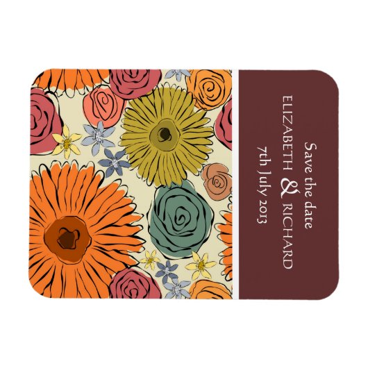 Farbenfrohe Blume und Blätter Magnet (Horizontal)