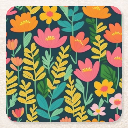 Farbenfrohe Blume und Blätter Rechteckiger Pappuntersetzer (Vorderseite)