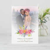 Farbenfrohe Blume und Foto in den Foliage Garland Einladung (Stehend Vorderseite)
