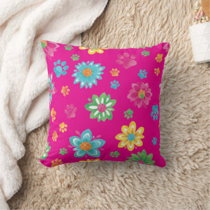 Farbenfrohe Blume und Paw Prints Kissen