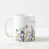 Farbenfrohe Blume und Schmetterlinge Individuelle Kaffeetasse (Links)