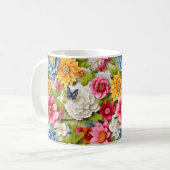 Farbenfrohe Blume und Schmetterlinge Kaffeetasse (Vorderseite Links)