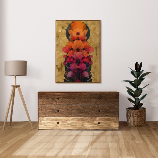 Farbenfrohe Blume und Vollmondmalerei Poster