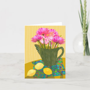 Farbenfrohe Blume und Zitronen BLANK Grußkarte Dankeskarte