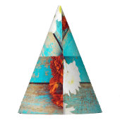 Farbenfrohe Blume, Vintager Holzrahmen. Partyhütchen (Rückseite)