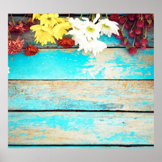 Farbenfrohe Blume, Vintager Holzrahmen. Poster (Vorne)