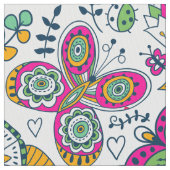 Farbenfrohe Blume Vögel & Schmetterlinge Muster Stoff (Nahaufnahme)