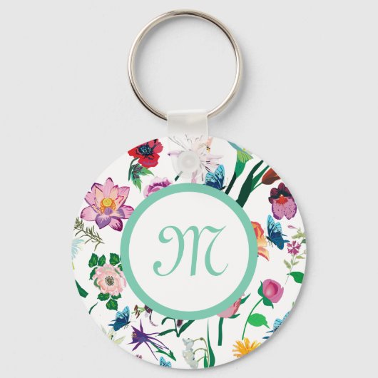Farbenfrohe Blume Weißer Hintergrund Schlüsselanhänger (Vorderseite)